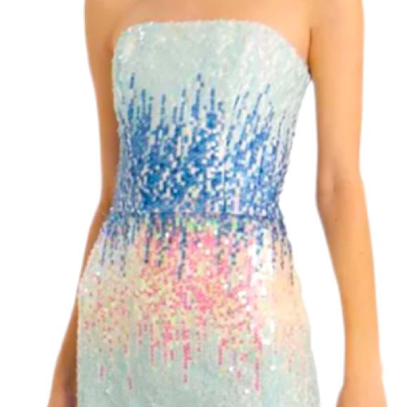 ML Monique Lhuillier x BHLDN Blue Mist Ombre 14 / Lg Blue Pink Strapless Formal - Picture 13 of 13